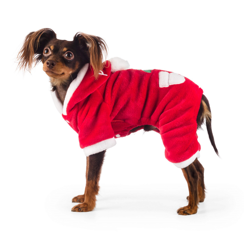 Комбинезон для собак велюровый бордовый Дед Мороз 2