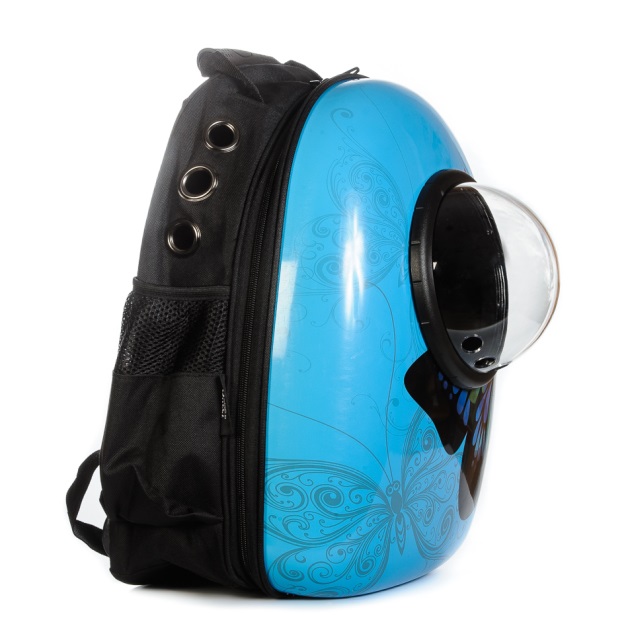 Рюкзак переноска для кошек и собак синий с бабочкой 30x28x44 см 1