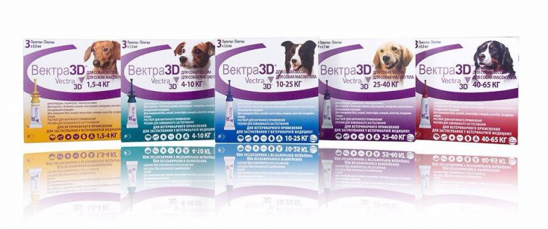 Вектра 3D капли на холку для собак весом от 4 до 10 кг от блох, клещей и комаров, 3 пипетки 1