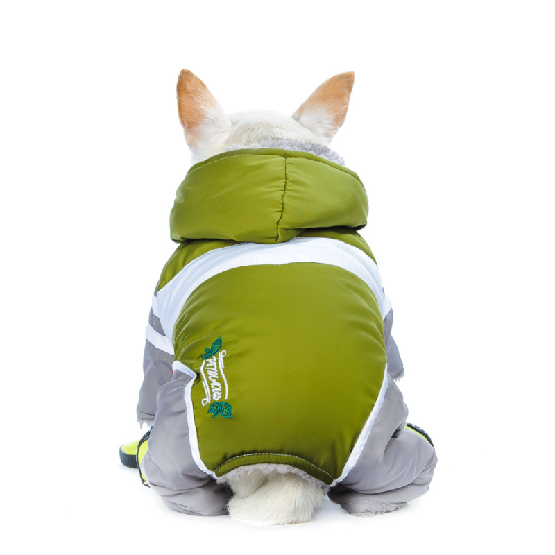 Комбинезон для собак серо-зеленый с капюшоном 1