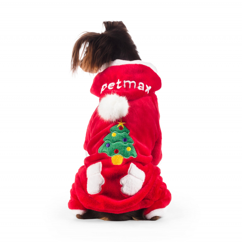 Комбинезон для собак велюровый бордовый Дед Мороз 1