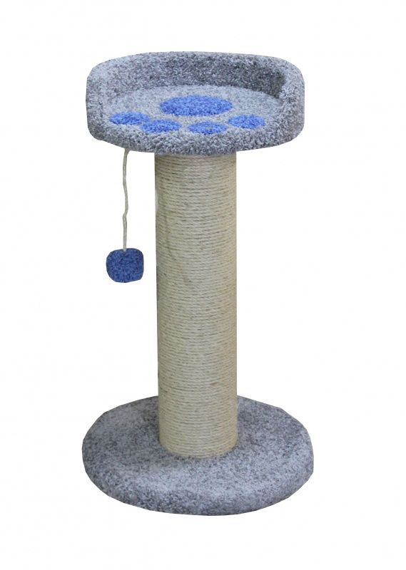 Дом-когтеточка для кошек Ряпушка на подставке с лежаком и игрушкой, серый/голубой, 50х50х90 см