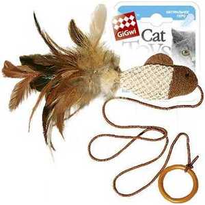 Игрушка для кошек Дразнилка-Рыбка на палец с Кольцом, ткань, пластик,куриное перо 7 см