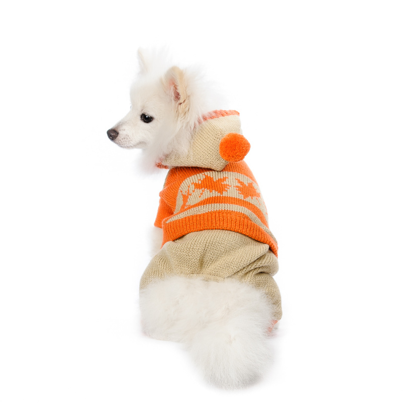 Свитер для собак с ножками и капюшоном оранжевый