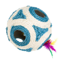 Игрушка для кошек Шар сизалевый с игрушкой синий, 11,5 см
