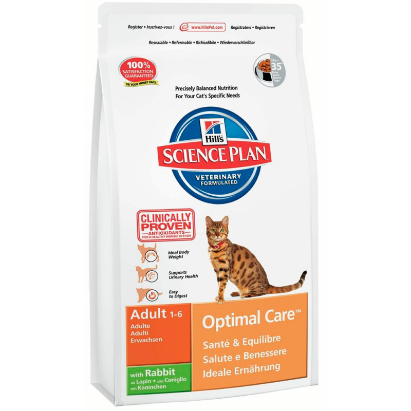 Science Plan Adult Optimal Care корм для кошек всех возрастов, с кроликом, 10 кг