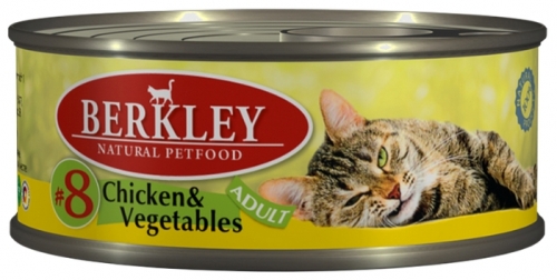 #8 консервы для взрослых кошек, цыпленок с овощами, 100 г