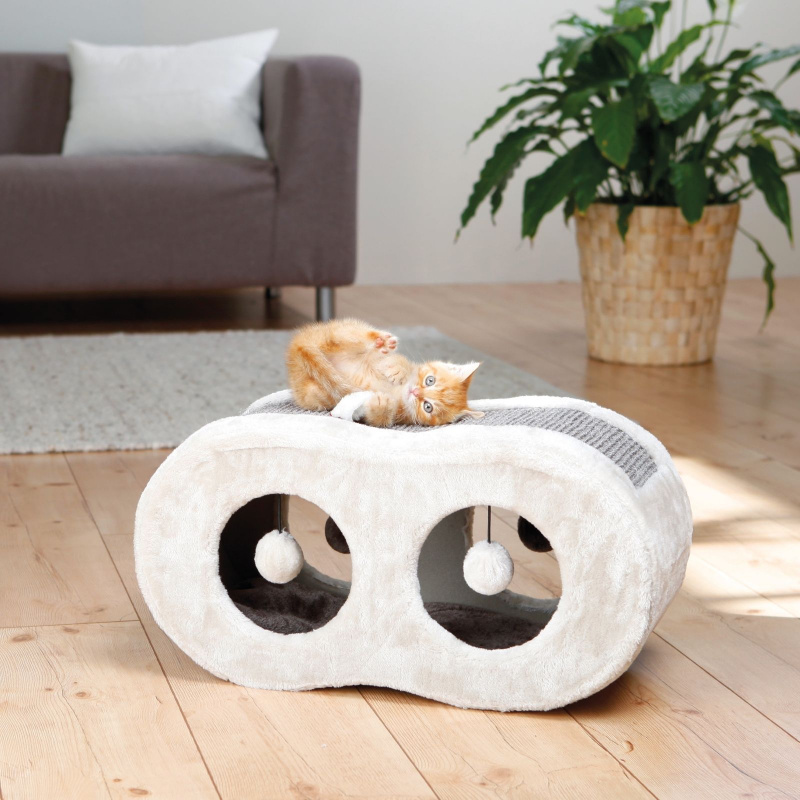 Дом-когтеточка для кошек Liana с лежаком и игрушками, светло-серый/серый, 56x28x25 см
