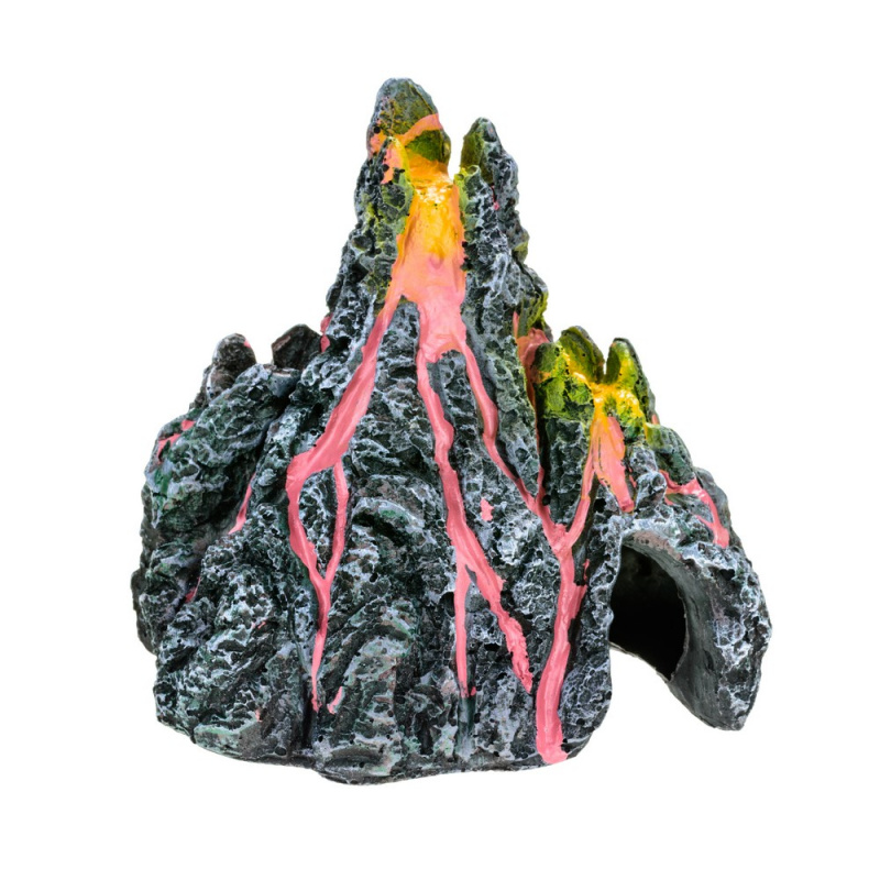 Декорация для аквариума вулкан с лавой, 14х11,2х12.5см