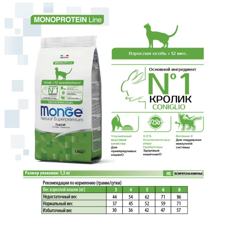 Monoprotein корм для взрослых кошек, с кроликом, 1,5 кг 6