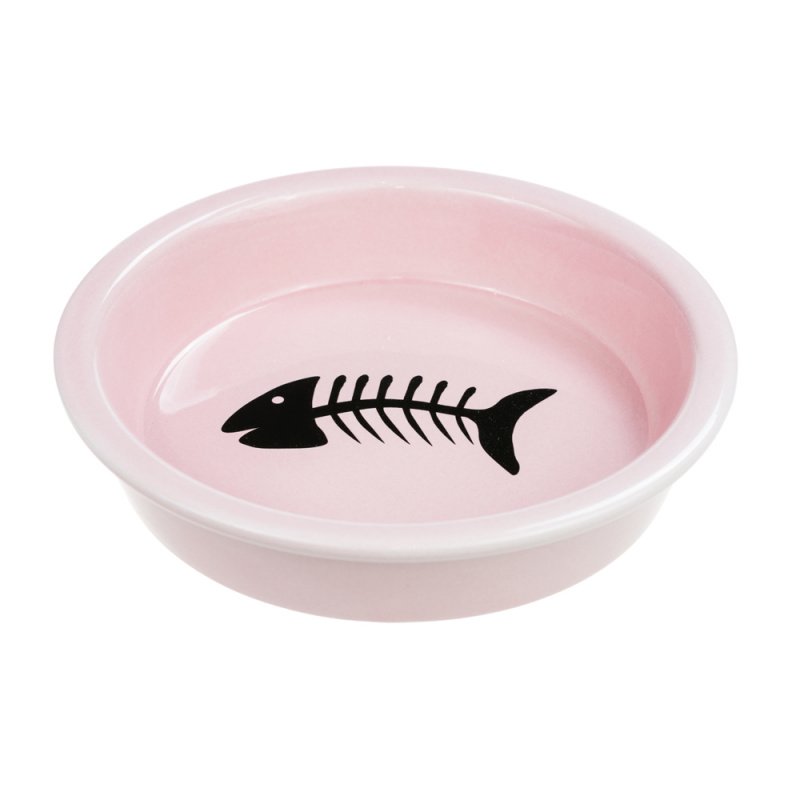 Миска для кошек с рыбкой 14см розовая керамика