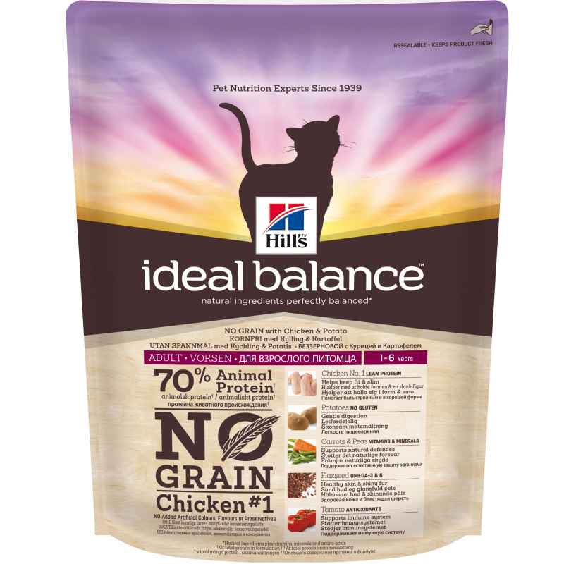 Ideal Balance No Grain сухой корм для кошек, натуральный беззерновой с курицей и картофелем, 300г