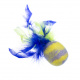 Превью Игрушка для кошек Мяч шерстяной Фьюжн с пером (желто-фиолетовый) 8 см