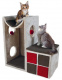 Превью Игровой комплекс для кошек Nevio с домиком, игрушками и лежаками, светло-серый/красный, 41х37х71 см