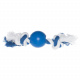 Превью Игрушка для собак Мяч резиновый на веревке сине-белый 5 см