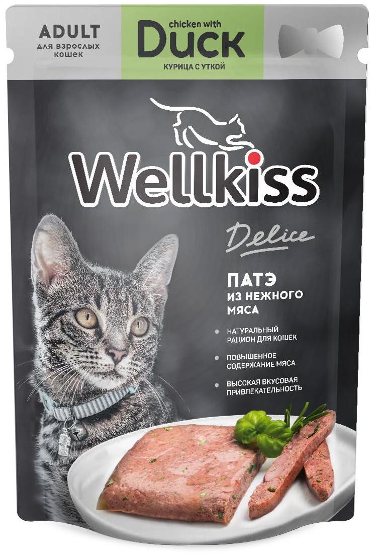 Wellkiss Delice влажный корм для кошек, патэ из нежного мяса курицы с уткой и кроликом, 85 г