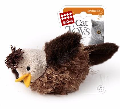 GiGwi Игрушка для кошек Птичка со звуковым чипом/искусственный мех 6 см