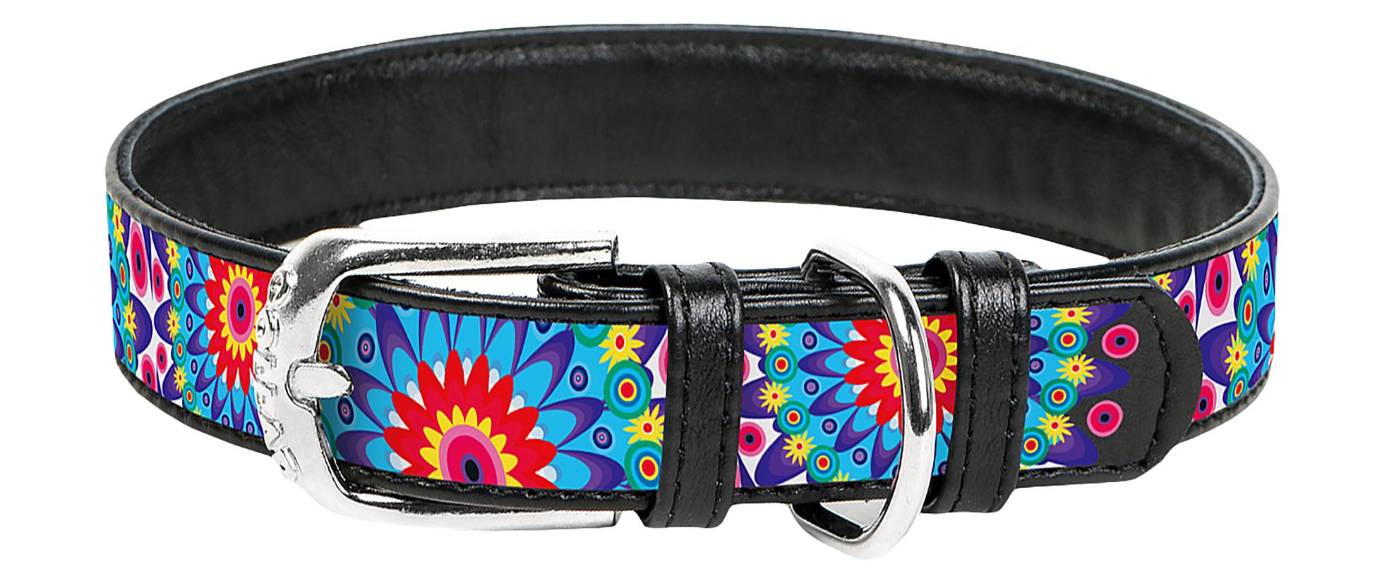 Wau Dog Ошейник с рисунком Цветы (ширина 12 мм, длина 21-29 см) черный