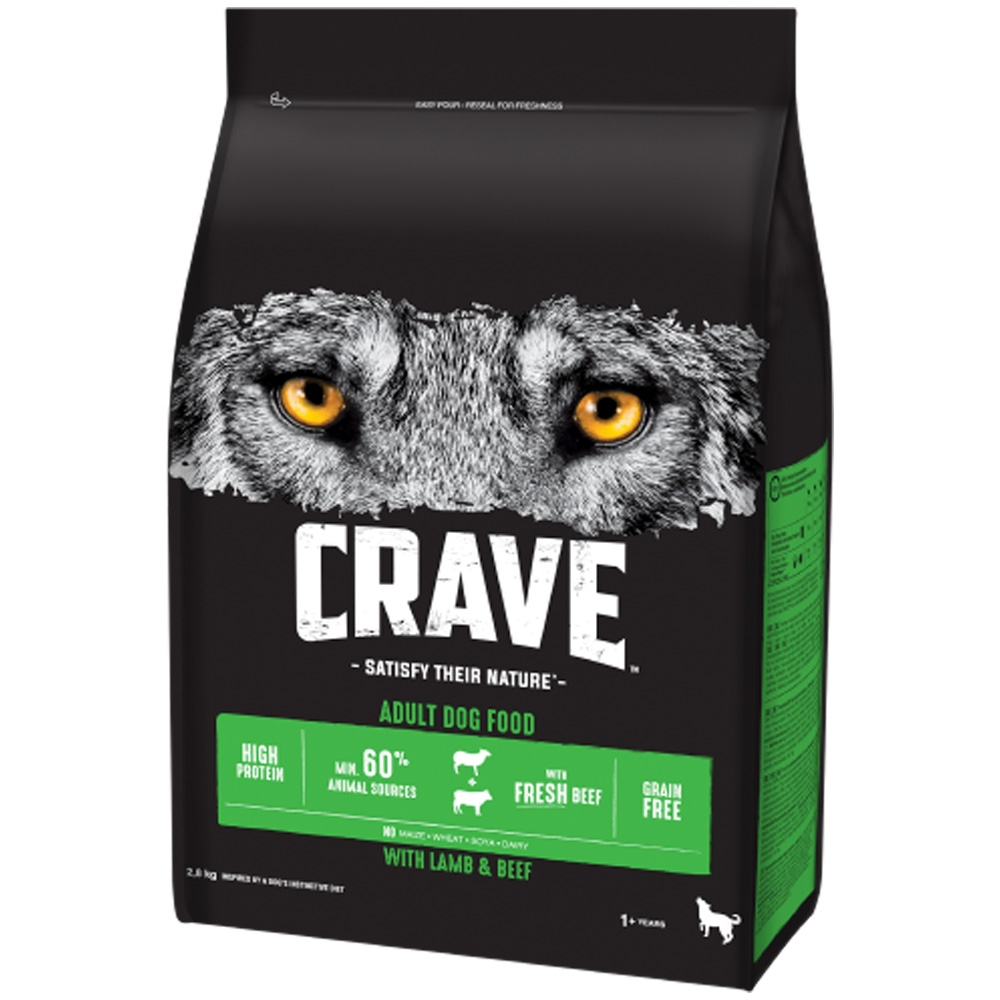 Crave Корм сухой беззерновой для собак всех пород старше 1 года с говядиной и ягненком, 2,8 кг