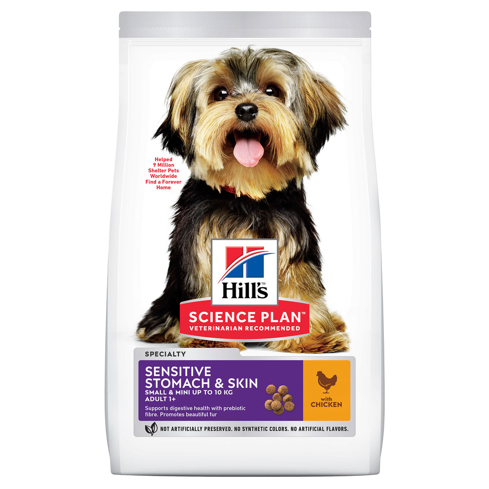 Hill's Science Plan Sensitive Stomach & Skin Сухой корм для взрослых собак мелких пород с чувствительной кожей и (или) пищеварением, с курицей, 1,5 кг