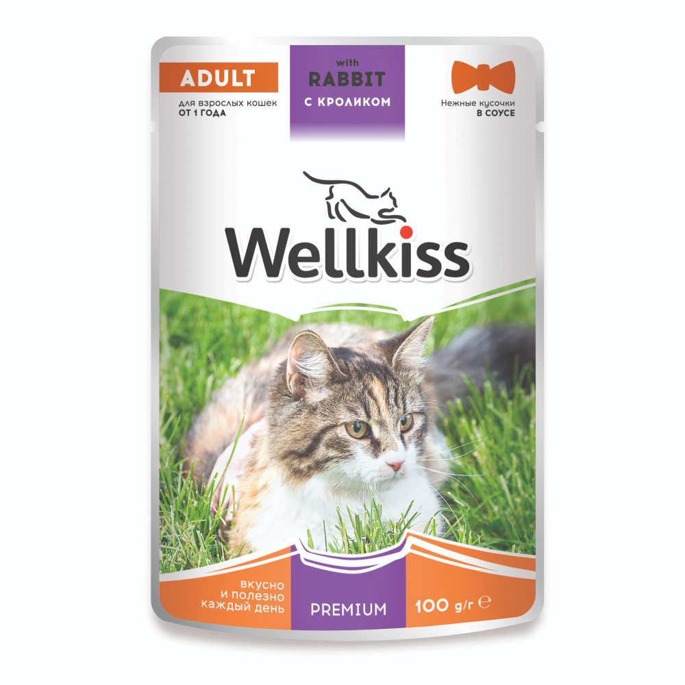 Wellkiss Adult Влажный корм для взрослых кошек, с кроликом в соусе, 100 гр.