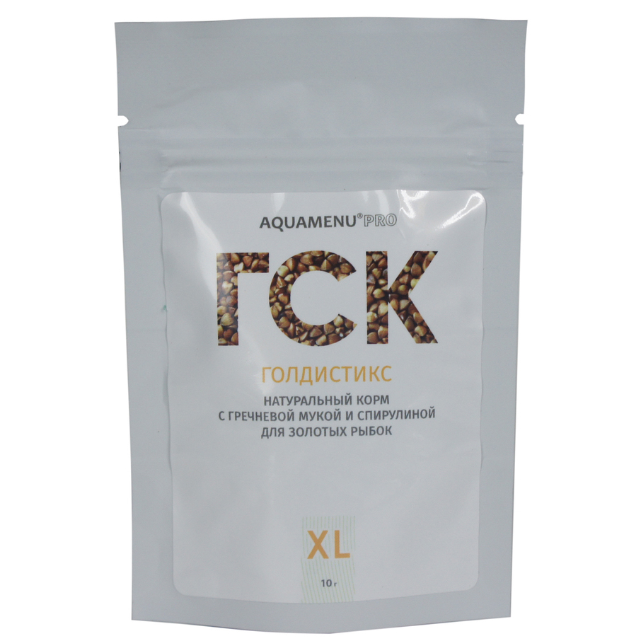 

АQUA MENU Натуральный корм с гречневой мукой и спирулиной для золотых рыбок Pro ГСК Голдистикс, XL, 10 гр.