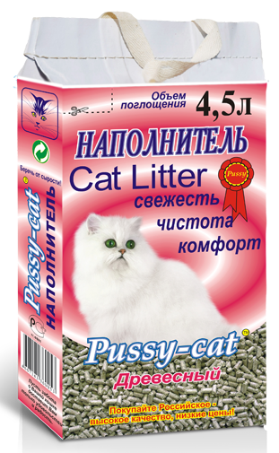 Pussy cat Наполнитель для кошачьего туалета, древесный, впитывающий, 4,5 л