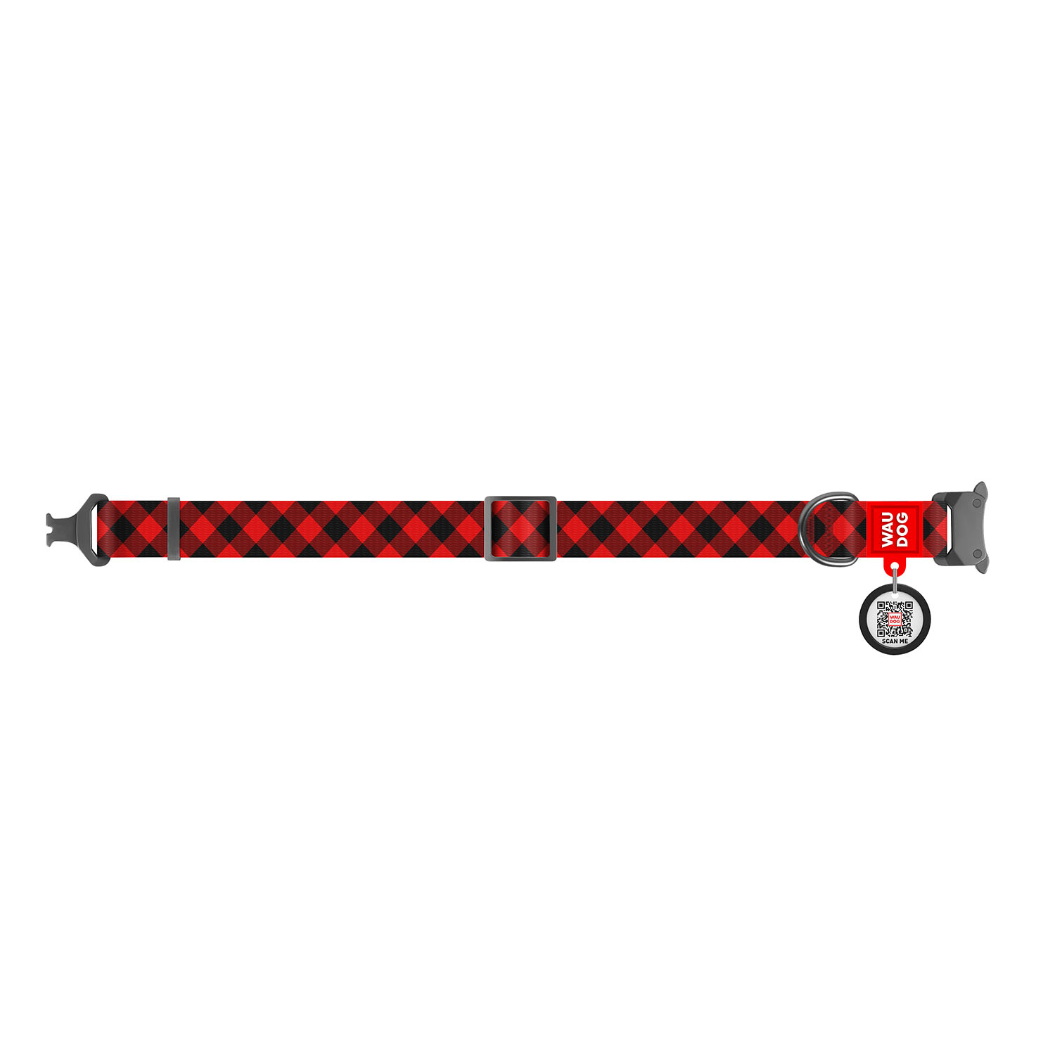 Wau Dog Ошейник WAUDOG Nylon с рисунком Шотландка красная (ширина 20 мм, длина24-40 см) металлическая пряжка-фасткес