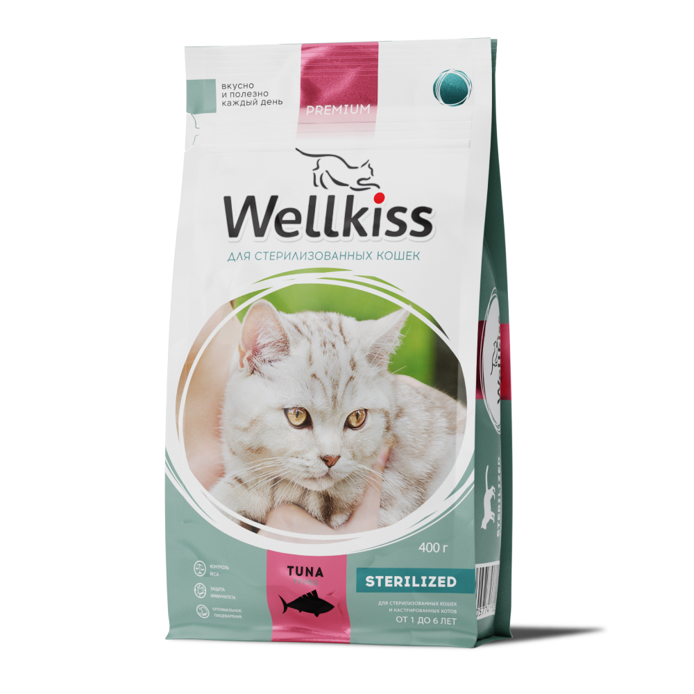 Wellkiss Sterilized Корм сухой для стерилизованных кошек, с тунцом, 400 гр.