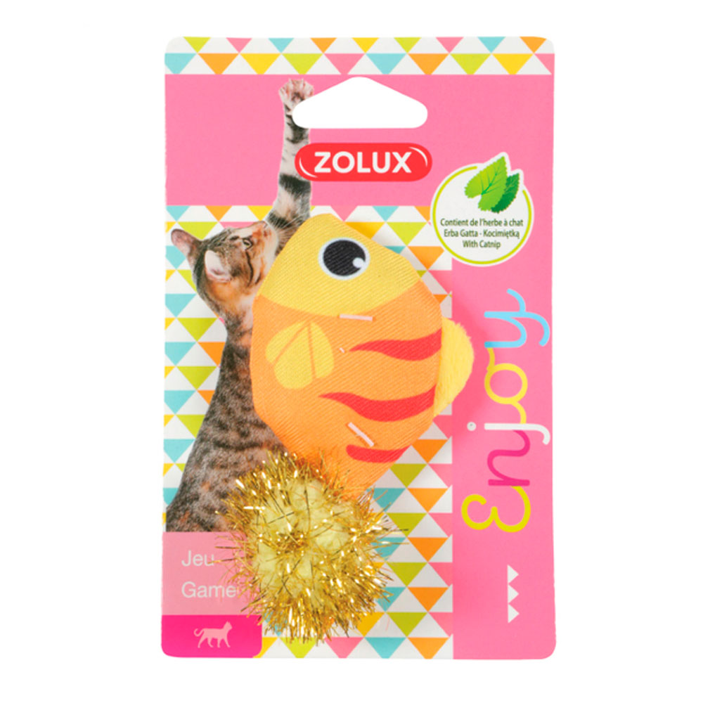 Zolux Игрушка с кошачьей мятой для кошек Загадочная рыбка, 5,5х2,5х10 см, оранжевая