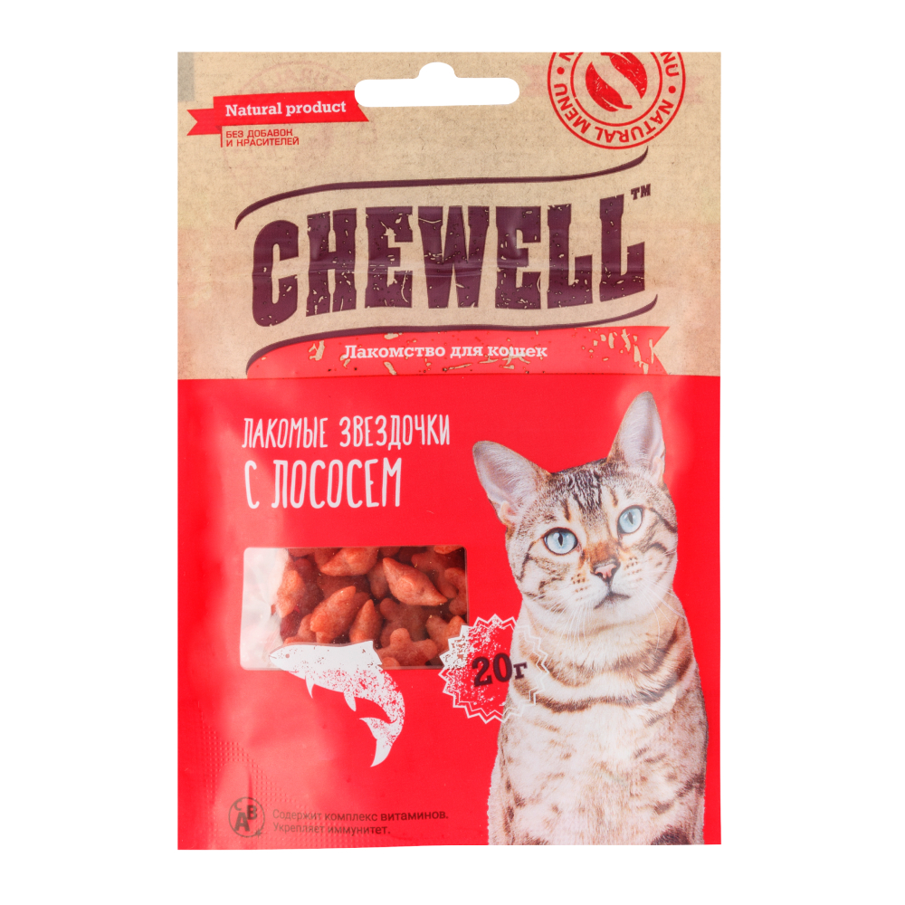 Chewell Лакомство для кошек Звездочки, с лососем, 20 гр.