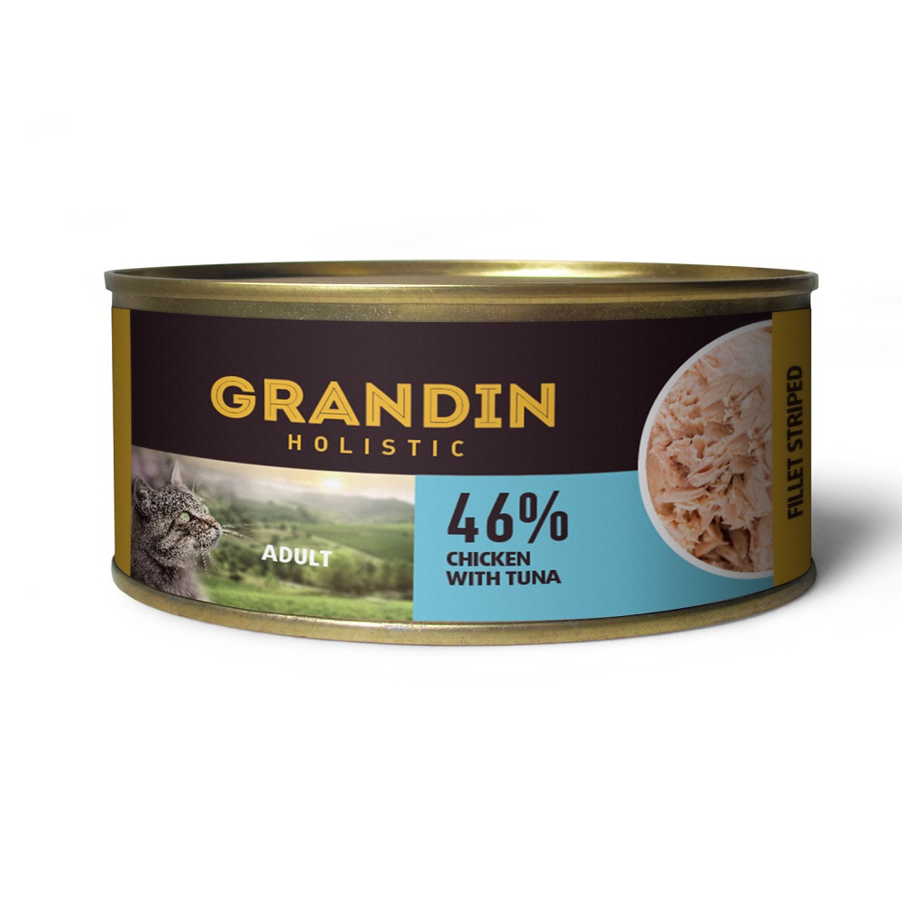 Grandin консервированный корм для взрослых кошек, куриное филе с тунцом, 70 г