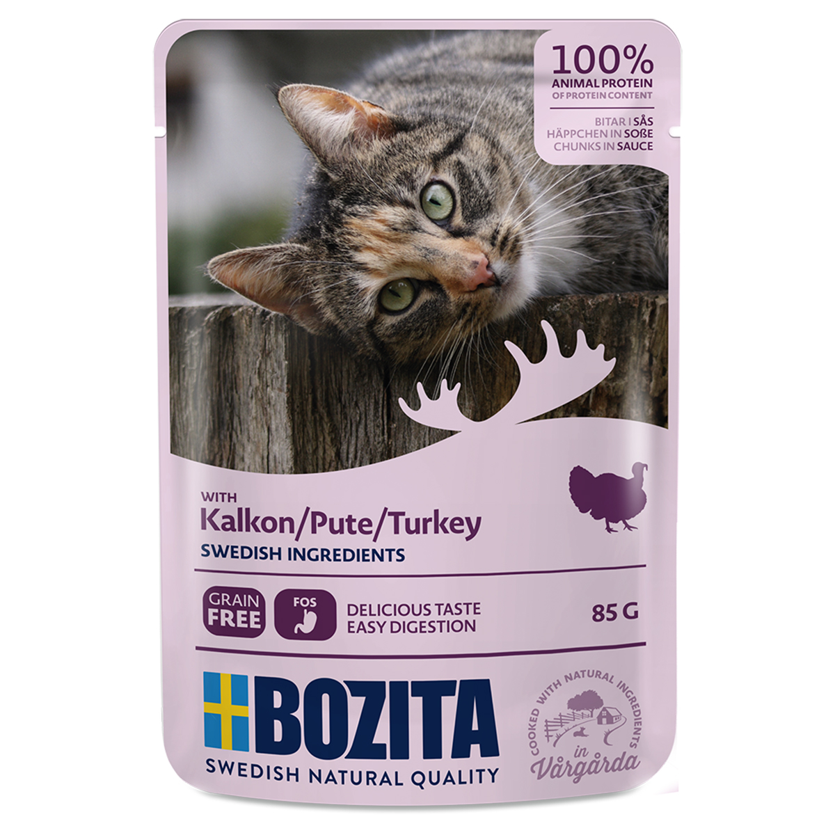 Bozita Pouch Turkey in sauce влажный корм для взрослых кошек, кусочки в соусе с индейкой, 85г