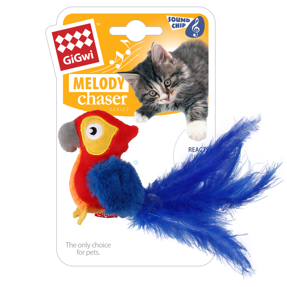 GiGwi Игрушка для кошек MELODY CHASER SERIES Попугай со звуковым чипом 8 см