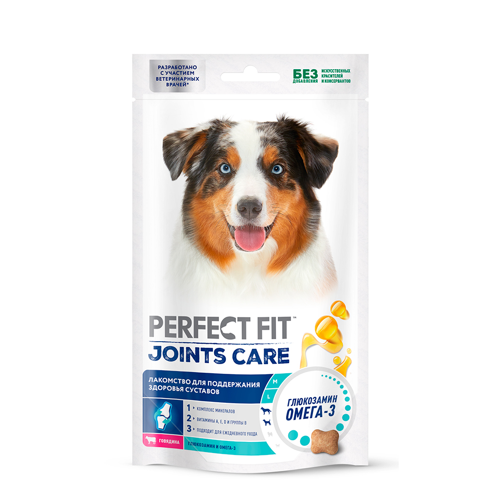 Perfect Fit Лакомство с говядиной, рыбьим жиром и глюкозамином (130 гр.) для собак Joints Care