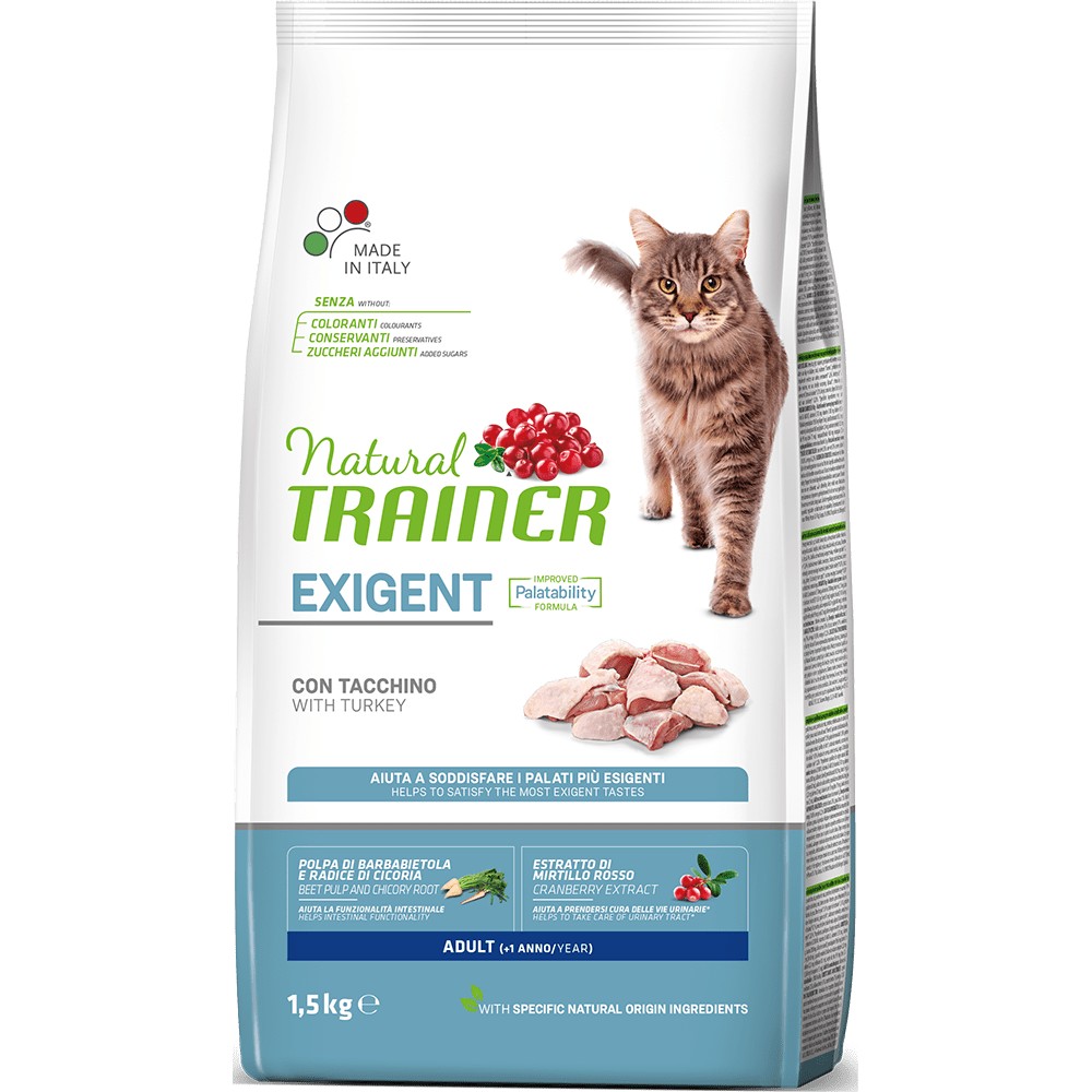 

Trainer Natural Exigent Cat корм для привередливых кошек старше 1 года, синдейкой, 1,5 кг