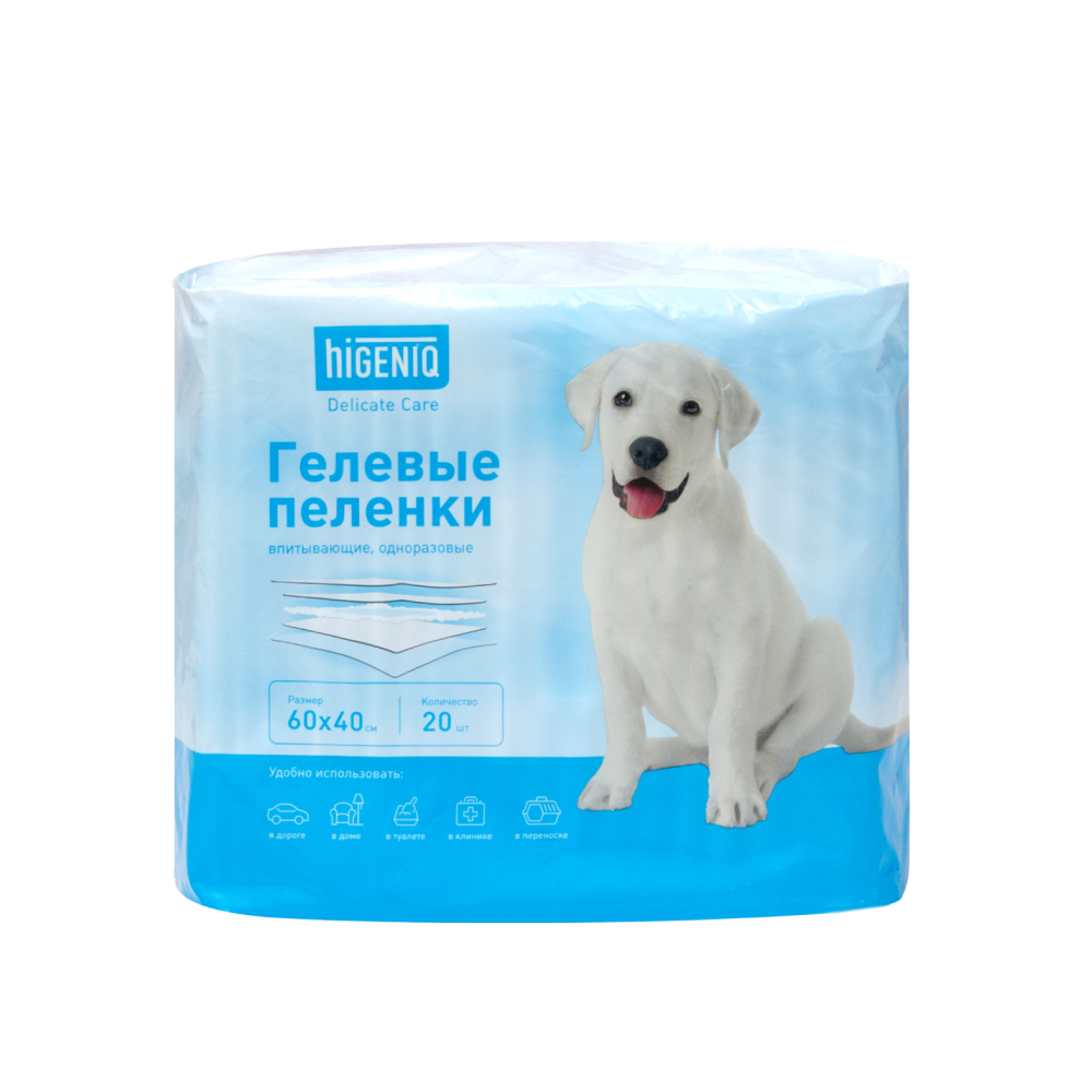 Higeniq Пеленки впитывающие гелевые для собак, 40х60 см, 20 шт.