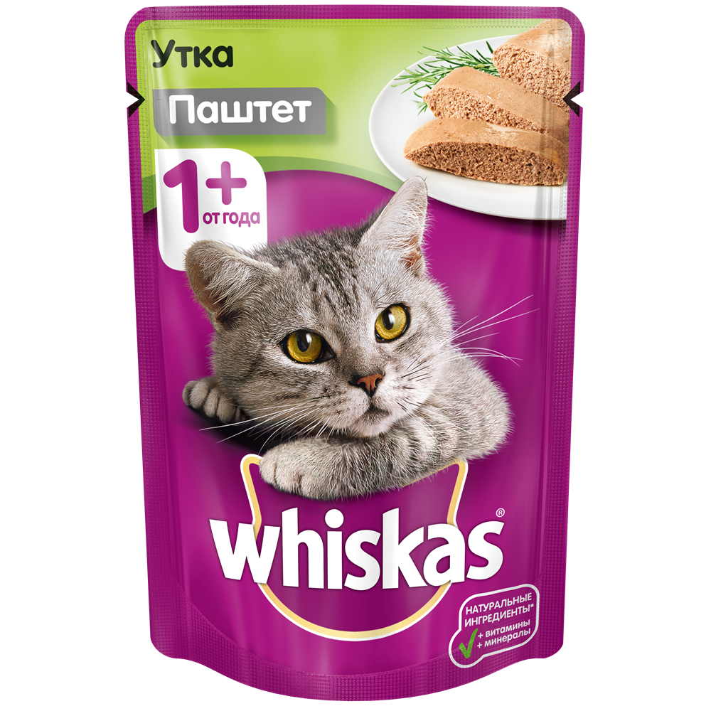 

Whiskas Влажный корм для кошек старше 1 года, паштет с уткой, 85г