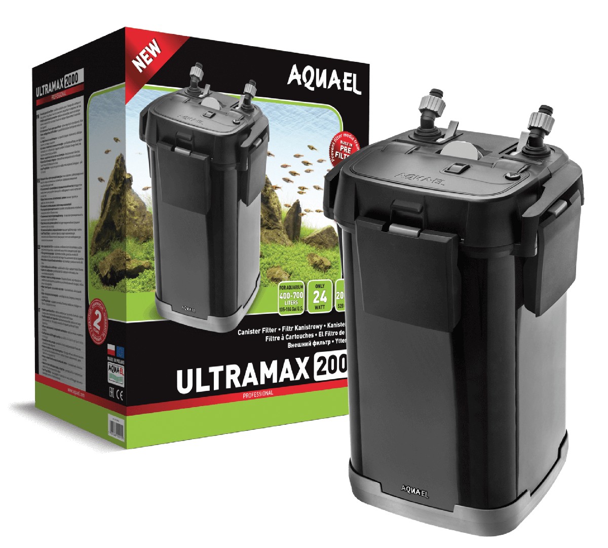 Aquael Фильтр внешний ULTRAMAX-2000 (400-700л, 5кассеты по 1,9л) 2000 л/ч, 24вт