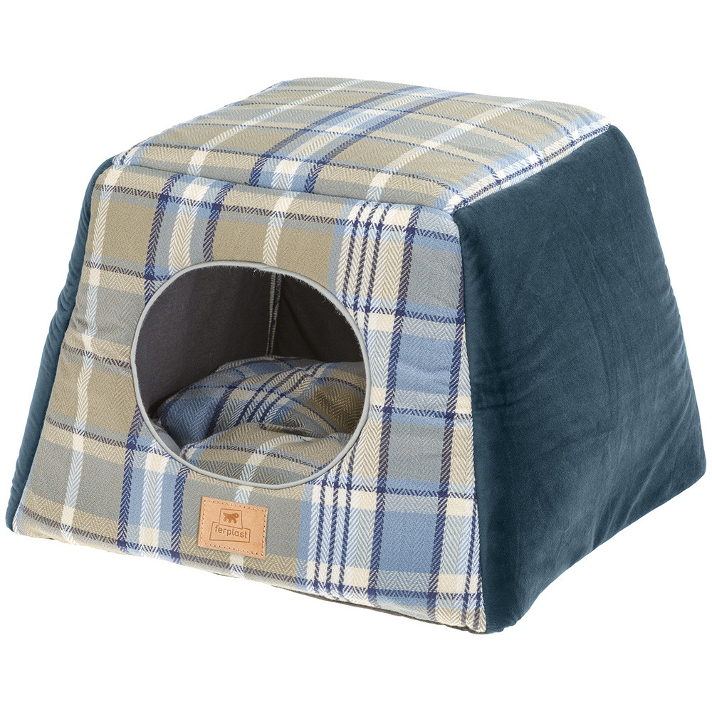 Ferplast Домик-трансформер с двусторонней подушкой для кошек мелких и средних пород Edinburgh, 44x44x33 см, синий