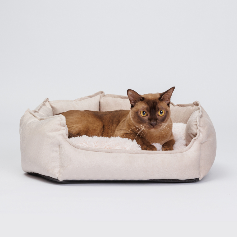 Rurri Лежак с искусственным мехом для кошек и собак, 46х46х15 см, бежевый