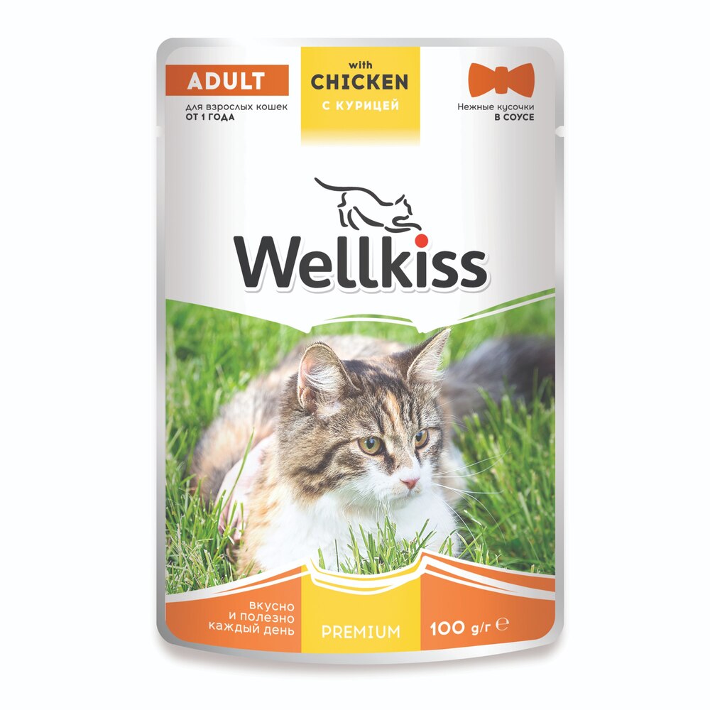 Wellkiss Adult Влажный корм для взрослых кошек, с курицей в соусе, 100 гр.