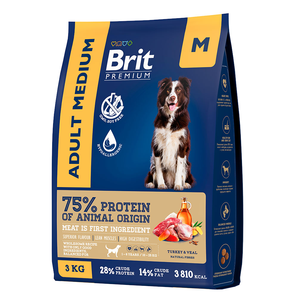 Brit Премиум Cухой корм для собак средних пород, индейка и телятина, 3 кг