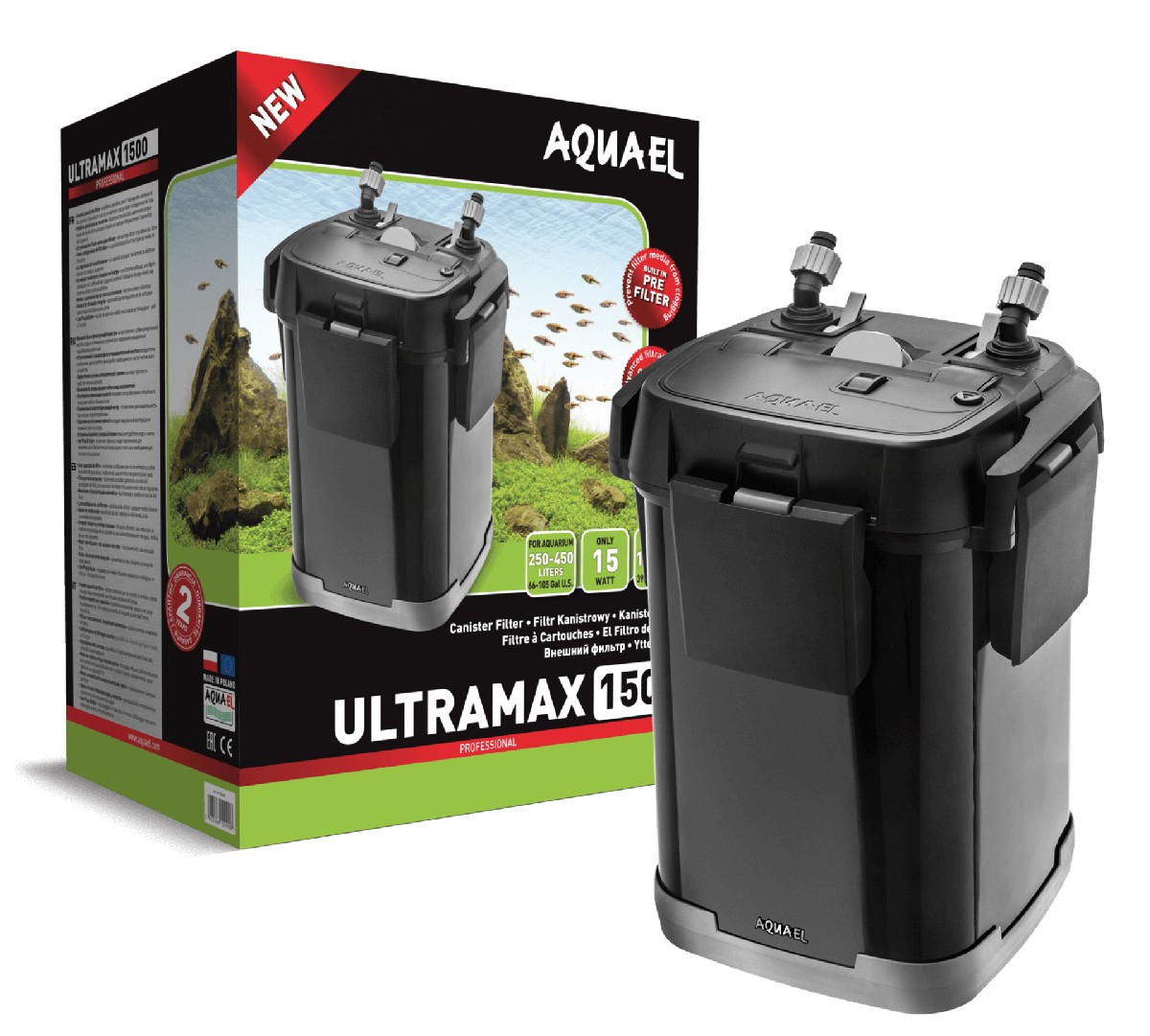 Aquael Фильтр внешний ULTRAMAX-1500 (250-400л, 4кассеты по 1,9л) 1500 л/ч, 15вт