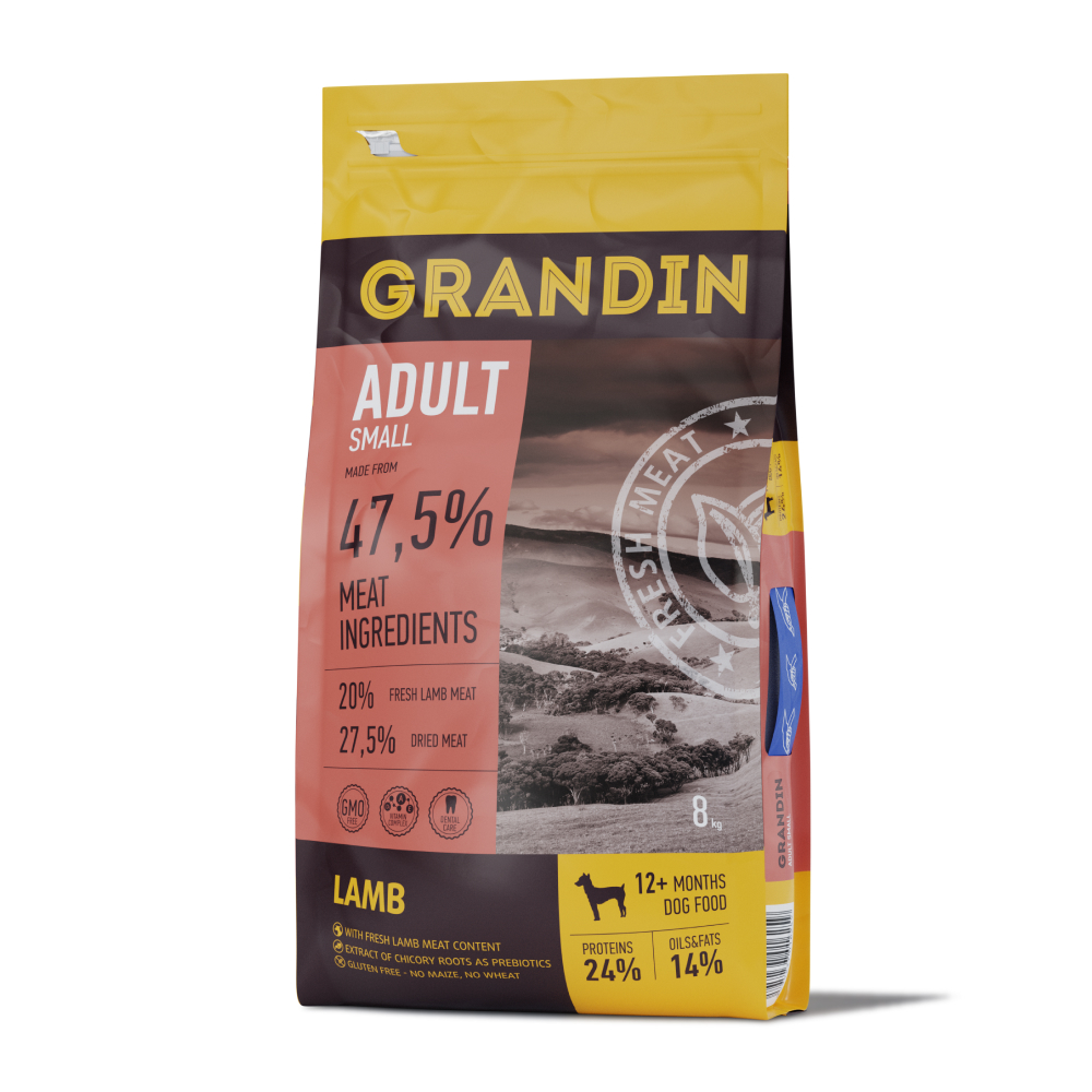 Grandin Сухой корм для взрослых собак мелких пород, с ягненком, 8 кг