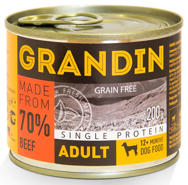 Grandin консервированный корм для взрослых собак, с говядиной, 200 г