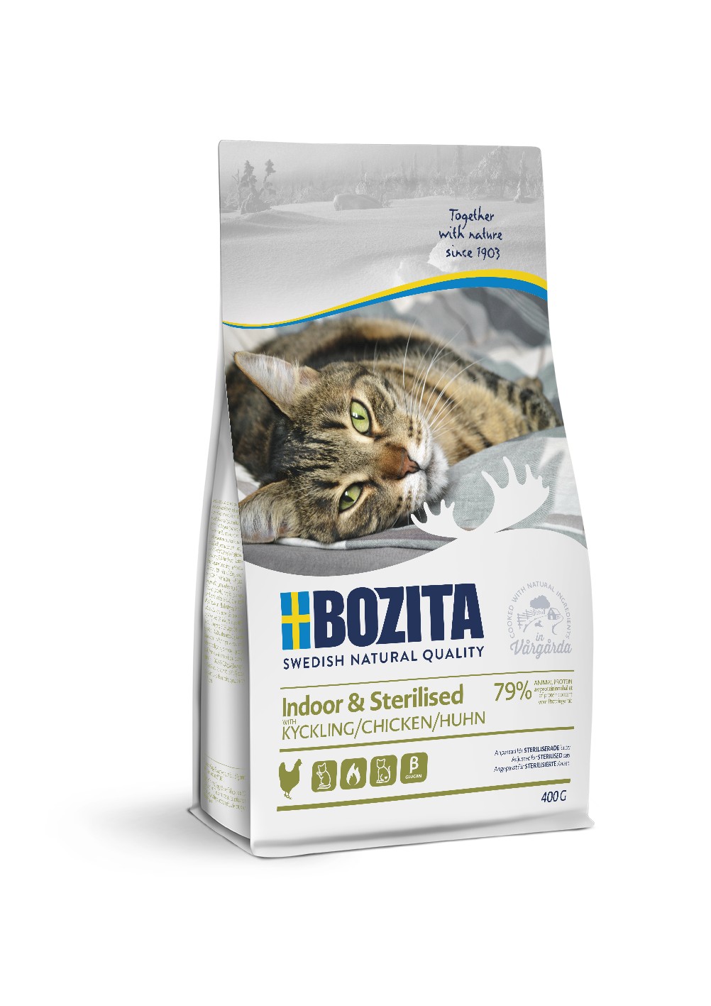 Bozita Indoor & Sterilized Chicken сухой зерновой корм с курицей для домашних стерилизованных кошек, 400г