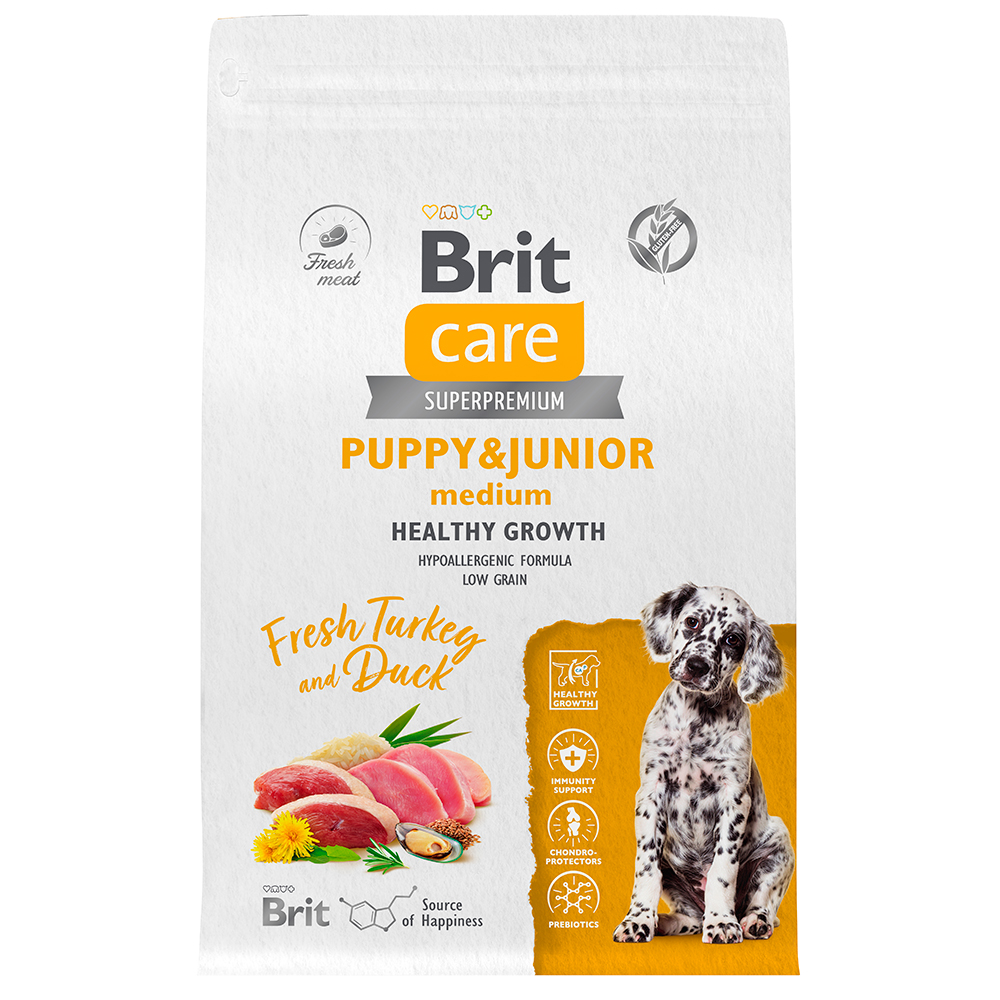 Brit Care Puppy and Junior Сухой корм для щенков средних пород, с индейкой и уткой, 3 кг