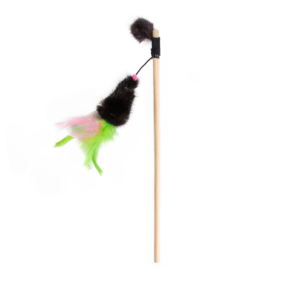 Pet Hobby Дразнилка из натуральной норки с перьевым хвостом для кошек Мышка, 30 см