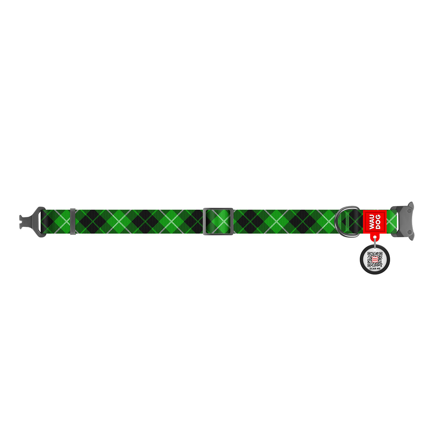 Wau Dog Ошейник WAUDOG Nylon с рисунком Шотландка зеленая (ширина 15 мм, длина23-35 см) металлическая пряжка-фасткес